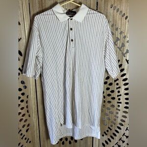 Vintage PGA Tour Polo Shirt Men’s Large L White Maroon Pinstripe 100% Cotton